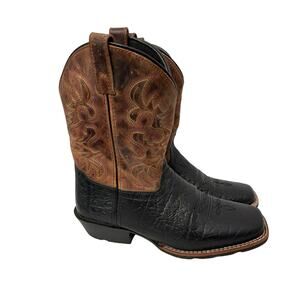 Dan Post Boots Boys 6 D Little River Cowboy Black Tan Leather Square Toe Youth